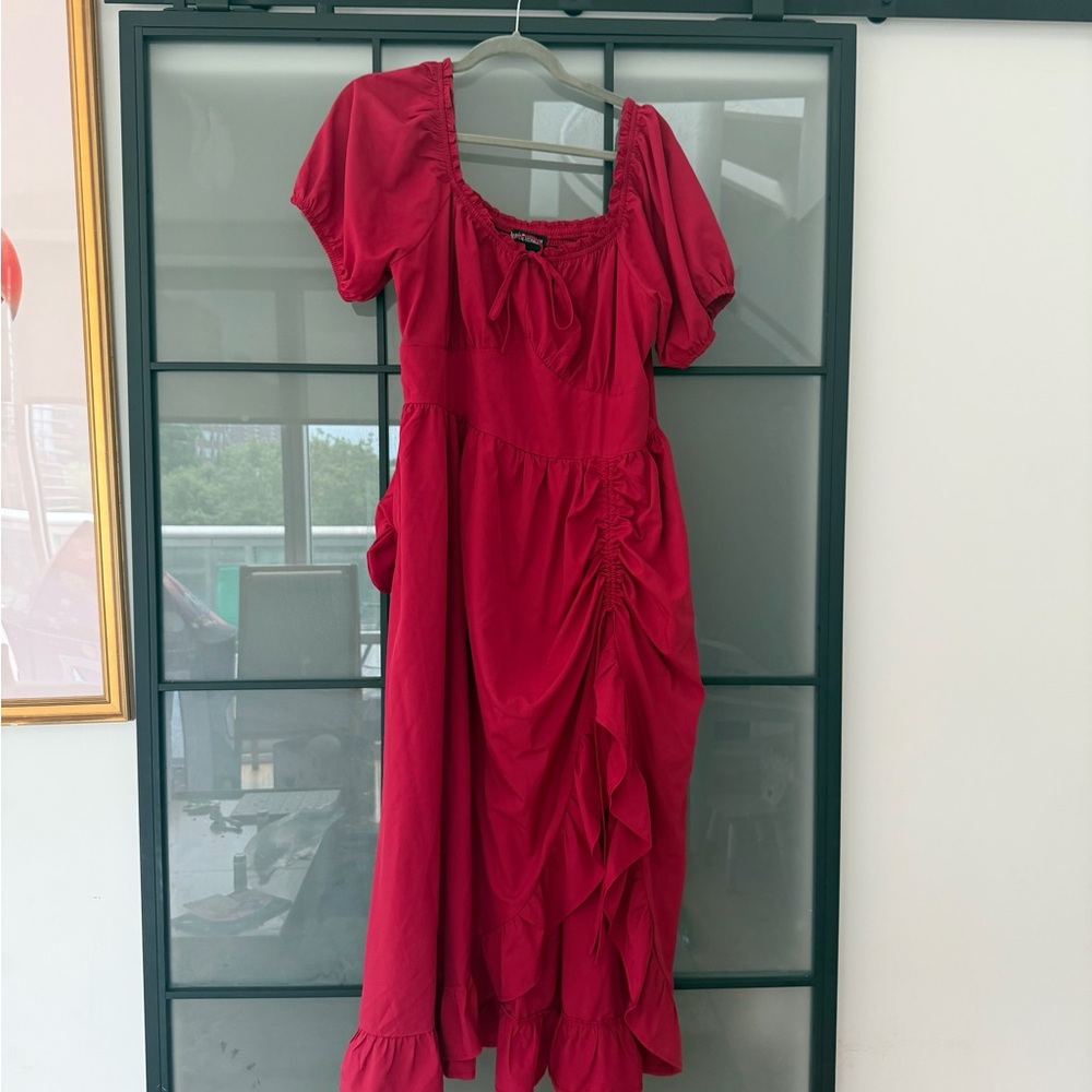 Red Ruffled Midi Dress